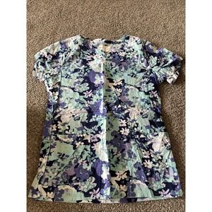 Women's Tasha + Me V Neck‎ Pocketed Floral Print Scrub Top Size Medium